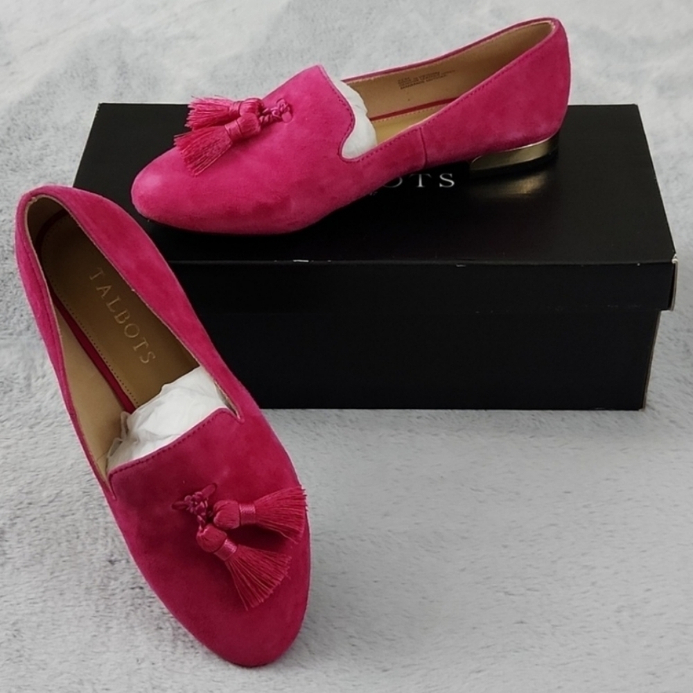 *NWT Talbots Black Everson Kiltie Pink Suede Tassel Loafers 5.5M - Picture 3 of 13
